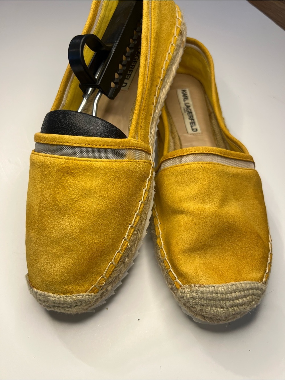 Karl Lagerfeld Yellow Suede Espadrille Loafers